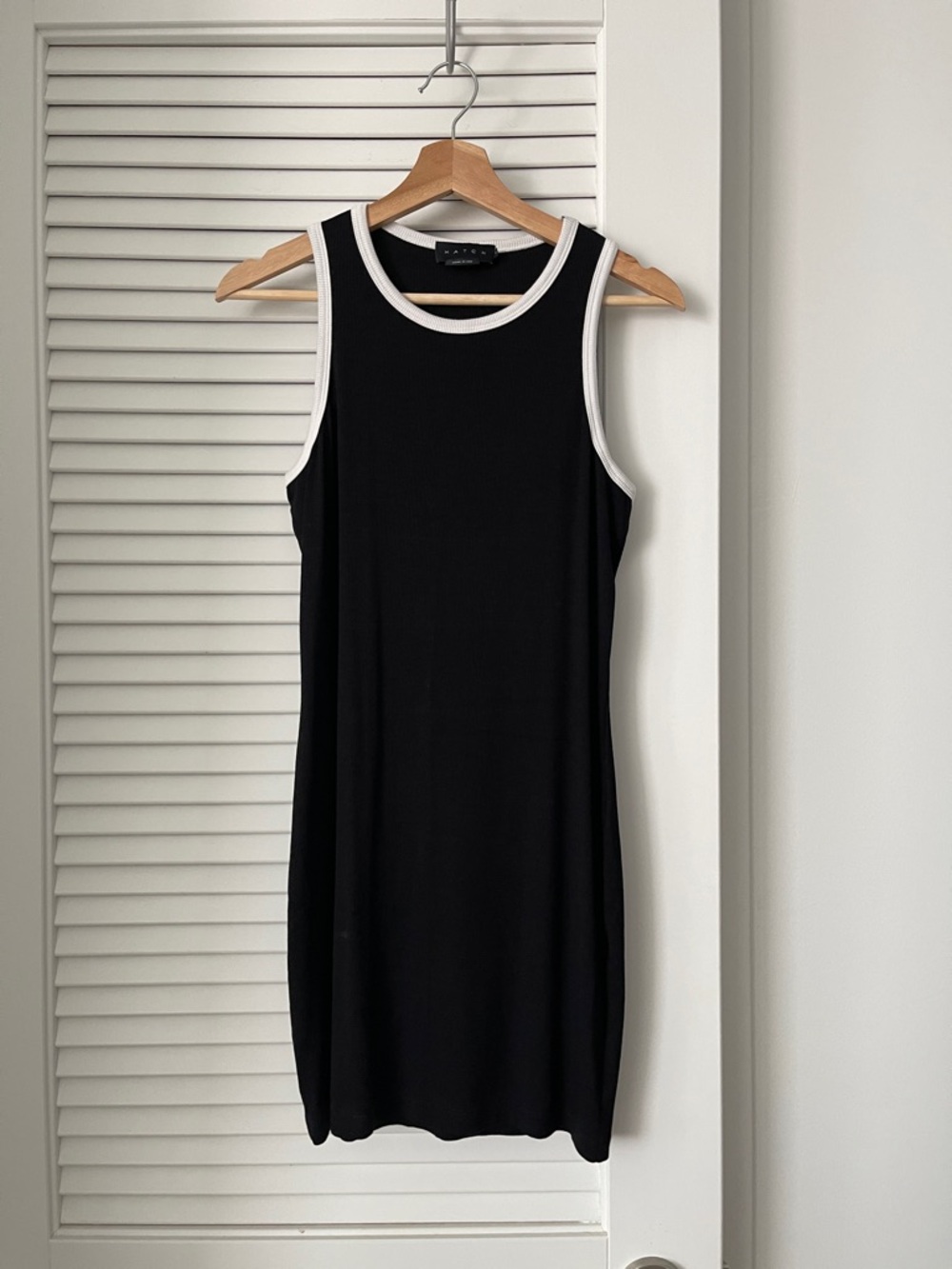 Classic Black Maternity Tank Dress with White Trim